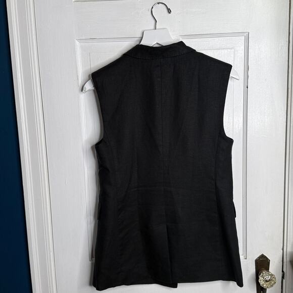 Banana Republic Palma Linen Long Vest Black V Neck Double Breasted W1948 Sz 4P - Picture 7 of 8